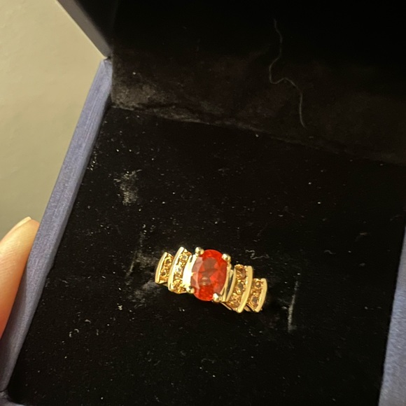 Custom made Mexican Fire Opal with Mandarin Garnet ring 14k - Picture 8 of 8